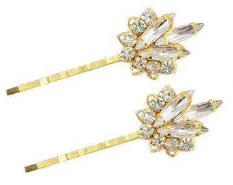 Vintage Style Art Deco Gold Rhinestone Hair Pins | Formal Gold Bridal Bobby Pins | 1920s Inspired Gold Hair Accessories