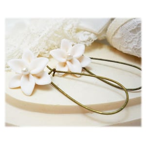 Hand Sculpted Lily Pearl Dangle Earrings: Polymer Clay Flower Jewelry