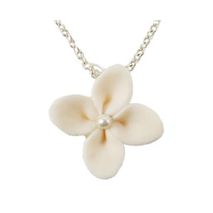 Hand Sculpted Hydrangea Pearl Pendant Necklace: Polymer Clay Flower