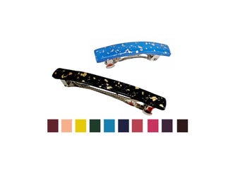 Metallic Flake Slim Barrette: 5 Sizes, 53 Colors, Gold Silver, Polymer Clay