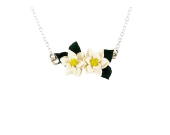 Realistic Magnolia Flower Necklace: Silver, Gold, or Antique Brass Floral Jewelry