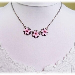 Cherry Blossom Jewelry Set: Pink Flower Necklace & Earrings image 3