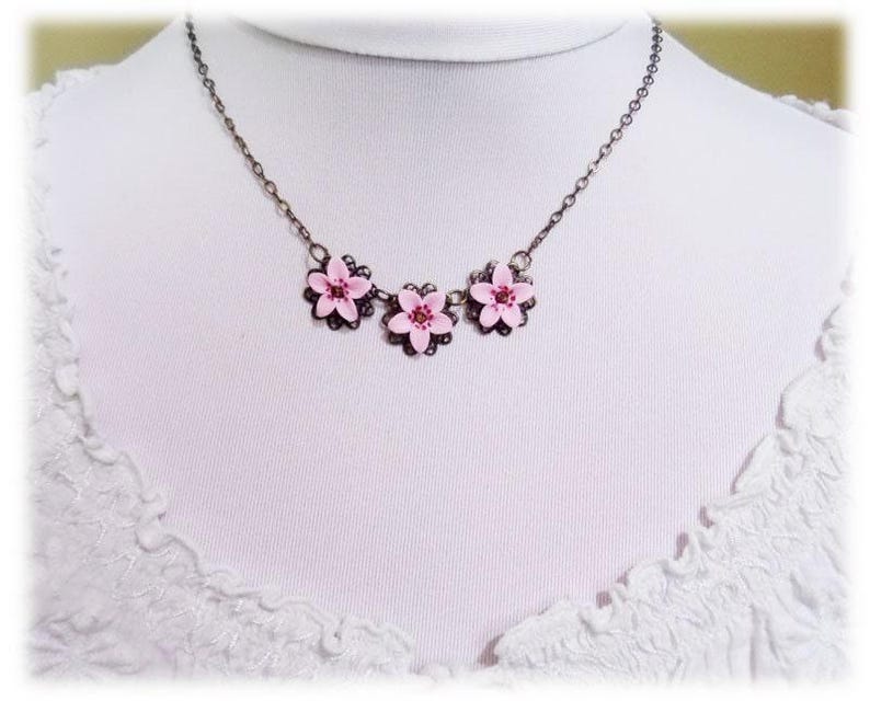 Cherry Blossom Jewelry Set: Pink Flower Necklace & Earrings image 3