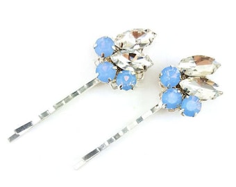 Blue Opal Hair Pins | Vintage Style Blue Bridal Bobby Pins | Pastel Blue Filigree Hair Accessories