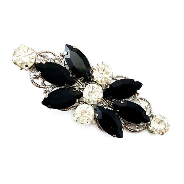 Black Formal Rhinestone Hair Barrette or Clip | Decorative Elegant Black Hair Accessory Side Hair Clip or Barrette