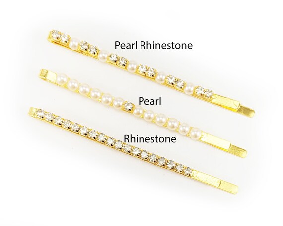 Gold Pearl Rhinestone Hair Pins: Elegant Bobby Pin (set of 3  display picture 1