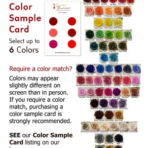 May include: Color sample card with a variety of colors, including red, orange, yellow, green, blue, purple, brown, gray, and black. The card is labeled "Stranded Treasures" and includes the text "Select up to 6 Colors".