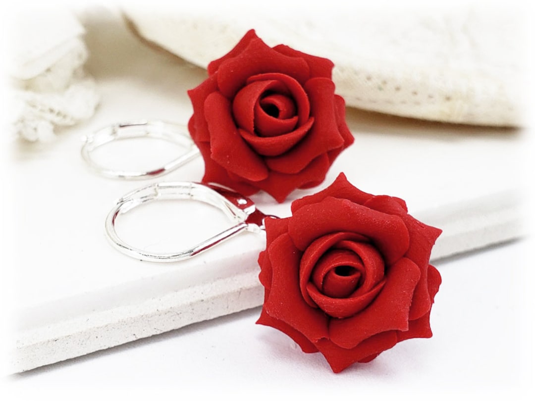 Red Rose Dangle Earrings Red Rose Jewelry Red Flower Earrings Red Flower Jewelry Red Floral Bridesmaid Jewelry Gift Earrings For Her Etsy
