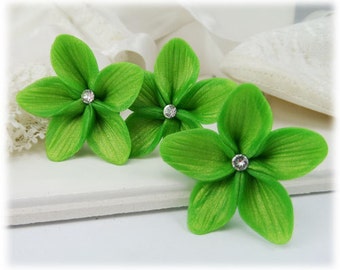 Green Hair Flowers (3) | Green Flower Hair Pins | Green Floral Bridal Bridesmaid Hair Accessories