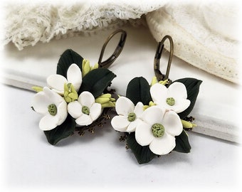 White Floral Botanical Bouquet Earrings | Cottagecore Earrings | Plant Flower Lovers Jewelry Gift Idea | Hydrangea Bouquet Earrings
