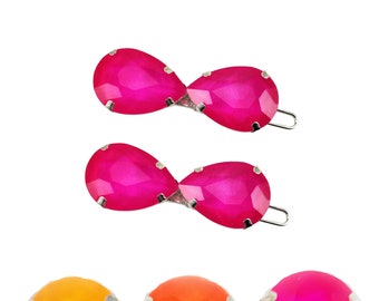 Tiny Neon Barrettes Pink or Orange | Mini Fluorescent Clip Barrettes | Cute Neon Hair Clips Party Hair Accessories