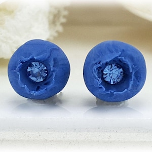 Blueberry Stud Earrings: Rhinestone Center, Hypoallergenic Posts