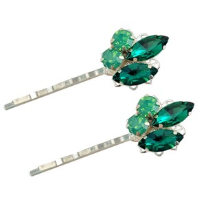 Green Rhinestone Hair Pins: Formal Hair Accessories (Set of 2)