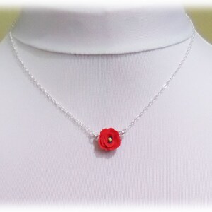 Red Poppy Tiny Flower Necklace Poppy Jewelry Simple Minimalist Petite Poppy Necklace August Birth Flower Gift Petite Poppy Necklace image 3