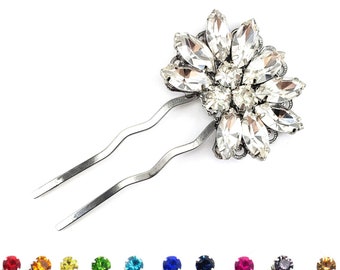 Rhinestone Mini Hair Fork Bun Updo Custom Colors | Bridal Bun Decorative Hair Piece | Floral Filigree Rhinestone Hair Accessory