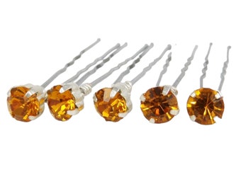 Topaz Gold Rhinestone Hair Pins 7mm (5) | Topaz Wedding Hair Accessories | Golden Topaz Bridal Bridesmaid Jewel Bobby Pins