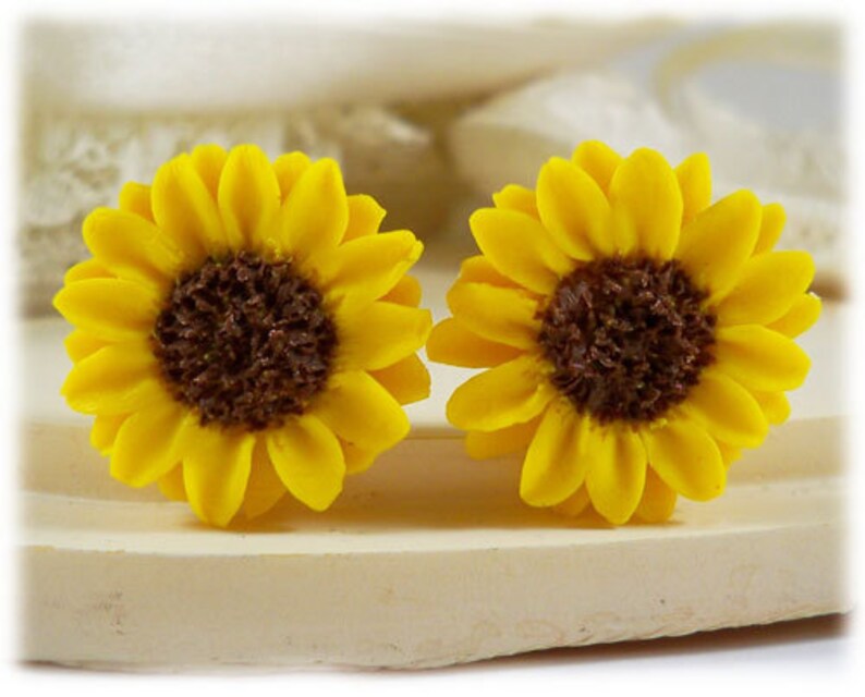 Sunflower Earrings Stud or Clip On | Sunflower Jewelry | Sunflower Studs | Sunflower Clips | Flower Earrings | Titanium Hypoallergenic 