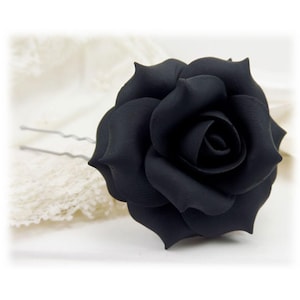 Black Rose Hair Pin: Hand Sculpted Clay Flower, Gothic Wedding (1.5 inch)
