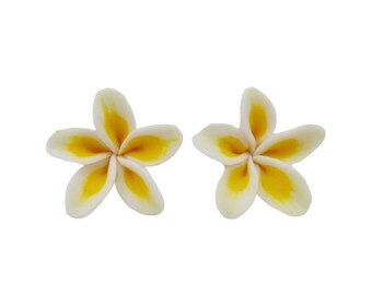 Plumeria Earrings Stud or Clip On | Plumeria Jewelry | Tropical Flower | Hypoallergenic Flower Stud Earrings