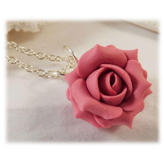 Small Pink Rose Pendant Necklace Pink Rose Jewelry Pink Flower Necklace Pink Rose Bridesmaid Necklace Etsy