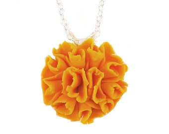 Marigold Pendant Necklace | Marigold Jewelry | Orange Flower Necklace | October Birth Flower Gifts