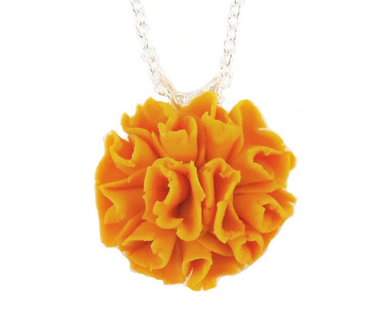 Marigold Pendant Necklace Marigold Jewelry Orange Flower Necklace