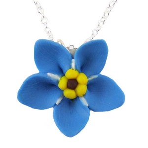 Forget Me Not Pendant Necklace: Hand Sculpted Polymer Clay Flower