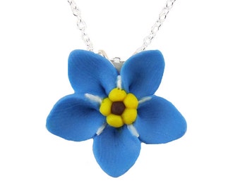 Forget Me Not Pendant Necklace | Forget Me Not Jewelry | Blue Flower Necklace