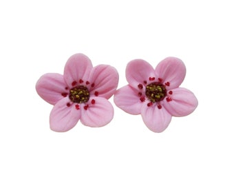 Cherry Blossom Earrings Stud or Clip On | Cherry Blossom Jewelry | Pink Flower Studs | Hypoallergenic Flower Stud Earrings