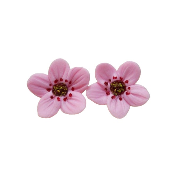 Cherry Blossom Earrings Stud or Clip On | Cherry Blossom Jewelry | Pink Flower Studs | Hypoallergenic Flower Stud Earrings