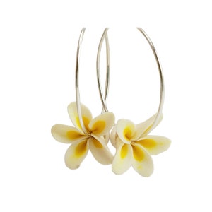 Plumeria Hoop Earrings: Sterling Silver or Gold Filled Tropical Polymer Clay Flowers
