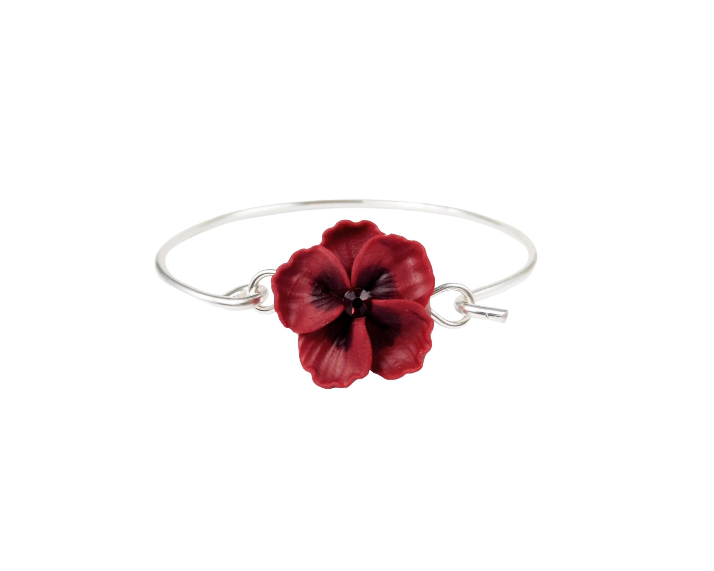 Hibiscus Sterling Silver Bangle Bracelet: Tropical Flower Jewelry