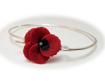 Pansy Bracelet Sterling Silver Bangle - Pansy Jewelry