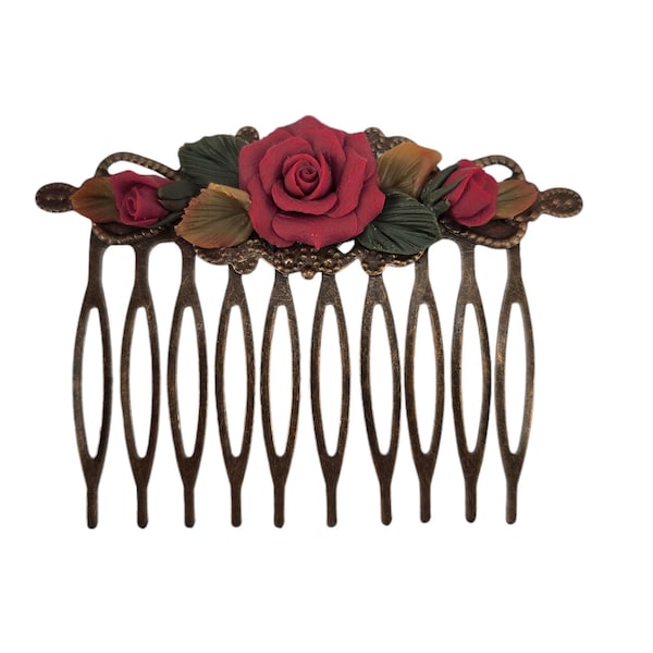Vintage Rose Hair Comb: Floral Side Accent (Bronze, Gold, Silver)