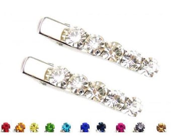 Rhinestone Alligator Hair Clips Custom Colors | Single Row Small Rhinestone Clips Bangs Short Fine Hair