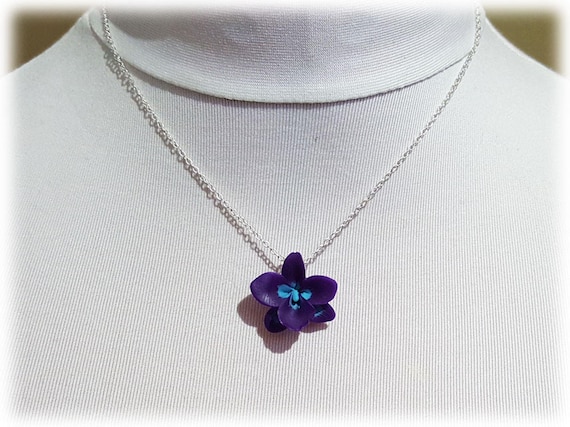 Purple Blue Orchid Pendant Necklace Orchid Jewelry Tropical Purple
