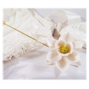 Handcrafted Magnolia Lapel Pin: Wedding Groomsmen Boutonniere