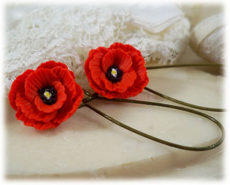 Poppy Jewelry Sculpted Flower Earrings Poppy Drop Earrings Poppy Dangle Earrings