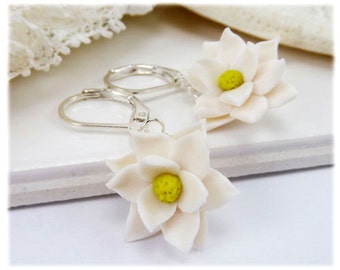 Magnolia Dangle Earrings | Magnolia Jewelry | White Flower Earrings