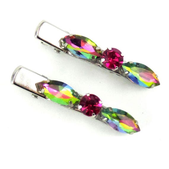 Beautiful iridescent crystal barette Iridescent Crystal Butterfly Barrette: Gold Rhinestone Hair  main image 4