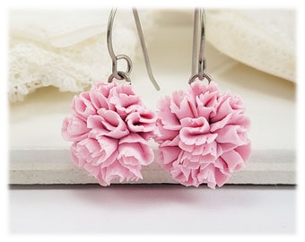Carnation Dangle Earrings | Carnation Jewelry | January Birth Flower Gifts