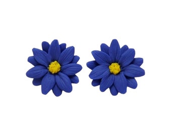 Blue Aster Daisy Earrings Stud or Clip On | Aster Flower Jewelry | Something Blue Jewelry | September Birthday Gift | Hypoallergenic Studs
