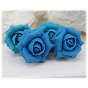 Aqua Blue Rose Stud Earrings: Hypoallergenic Floral Jewelry