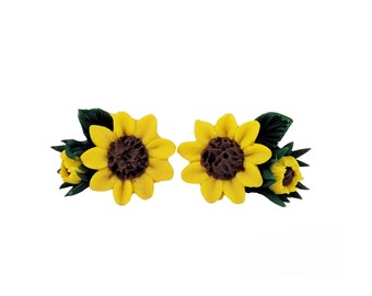 Sunflower Stud Bouquet Earrings | Sunflower Jewelry | Boho Realistic Sunflower Earrings | Hypoallergenic Flower Stud Earrings