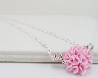 Carnation Tiny Flower Necklace | Carnation Jewelry | January Birth Flower Gift |  Petite Carnation Necklace | January Birthday Gift for Her