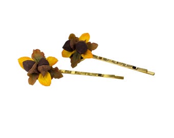 Fall Leaf & Acorn Hair Pins: Thanksgiving, Hand Sculpted, Bronze