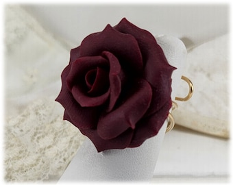 Red Rose Ring | Red Rose Jewelry | Red Flower Ring | Rose Blossom Ring - Adjustable Base Silver or Gold