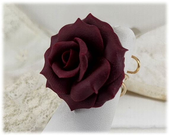 Red Rose Ring Red Rose Jewelry Red Flower Ring Rose Blossom Ring Adjustable Base Silver or Gold