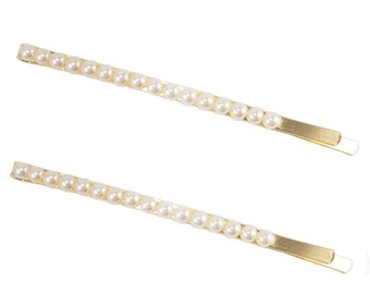 Long Slim Pearl Hair Pins White Cream Silver Gold | Simple 1 Row Large Pearl Bobby Pins | Pearl Minimal Wedding Formal Hair Accessories