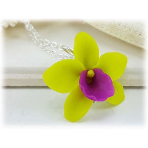 Hand Sculpted Green Orchid Pendant Necklace: Tropical Flower Jewelry